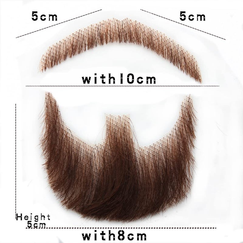 CliCling Human Hair Brown Fake Face Beard and Mustache for Adults Men Realistic Makeup Lace Invisible False Beards - Image 2